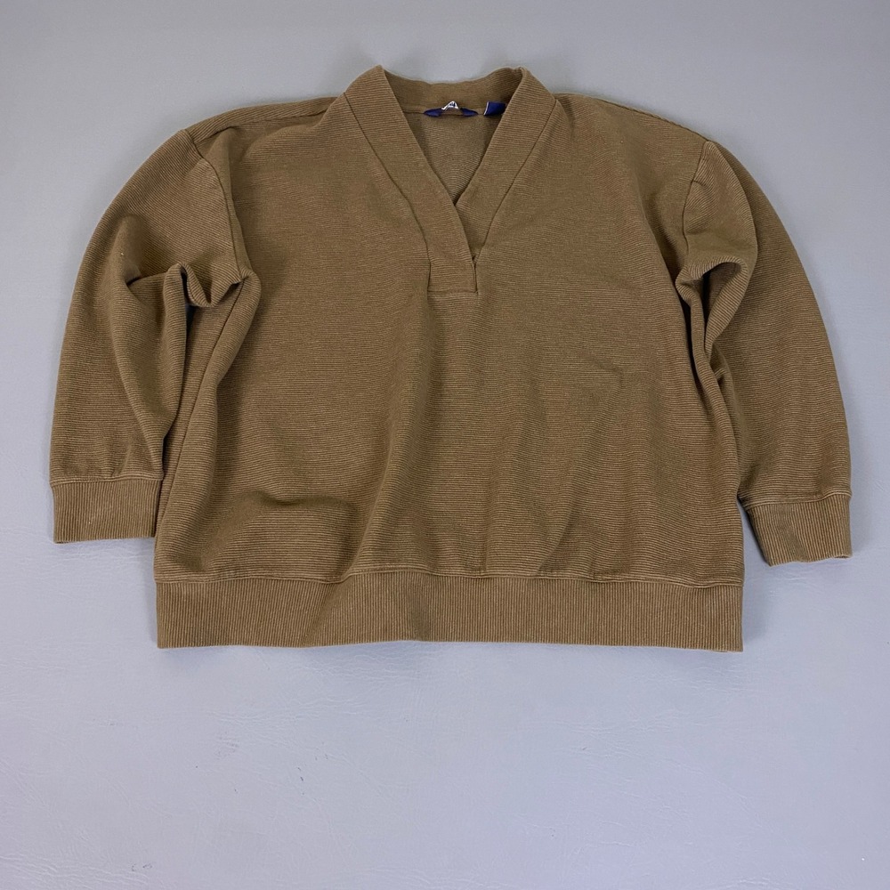 Lands End Sweatshirt Women's Size XL Brown Ribbed V-Neck Pullover Cotton *Wear*